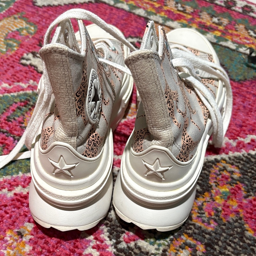 Converse Platform High-Top Sneakers in Cream Leopard Print - Picture 3 of 5